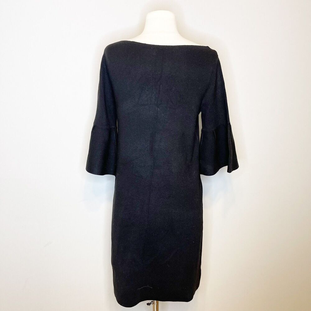 Ann Taylor LOFT Outlet Size Small Dress Black Knit Shift Bell Sleeve‎ Boat Neck - Picture 6 of 8